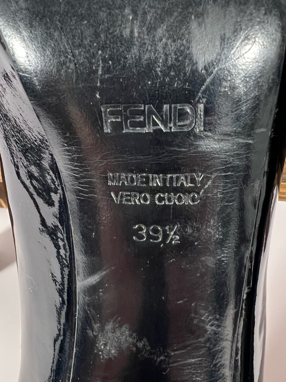 7035: Fendi Patent Leather Peep Toe Heels Zucca Logo Stiletto 39.5 - Picture 10 of 13